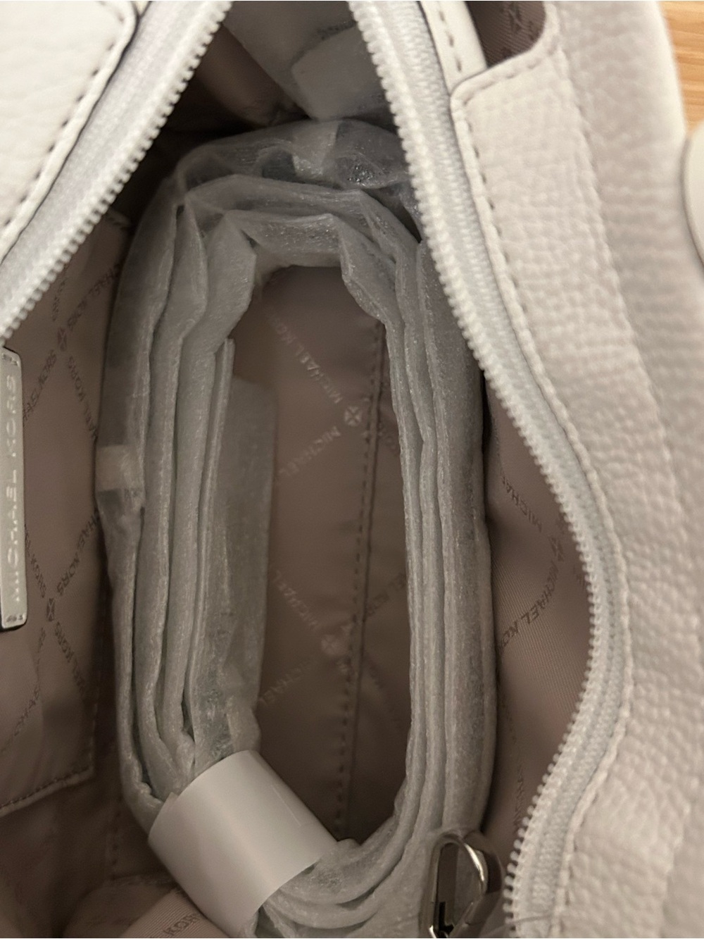 Michael Kors White Leather Satchel with Multicolor MK Accents - Picture 10 of 15